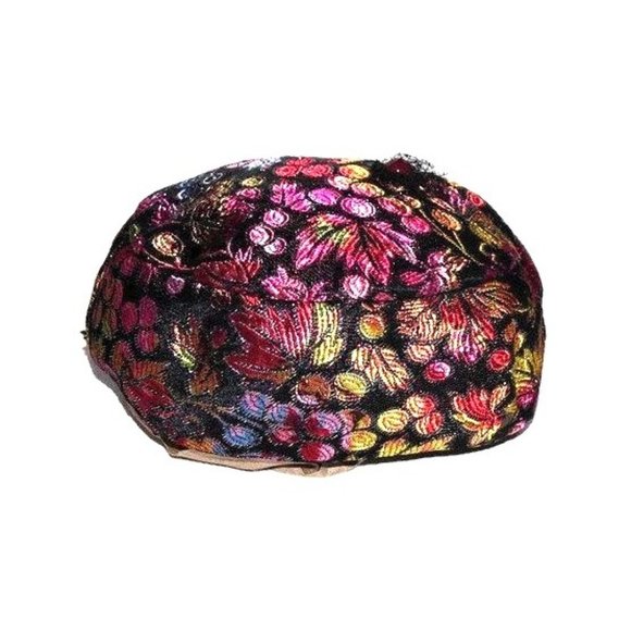 Vintage Floral Hat Women's Colorful Metallic Ombre Leaves Flowers Berries - Picture 10 of 10
